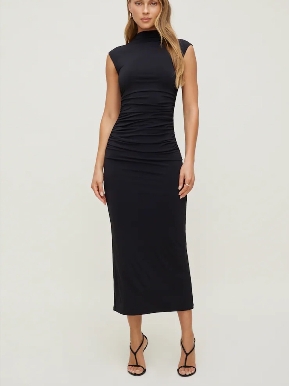 Black Ruched Midi Dress - Women's